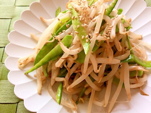 レンジで簡単！もやしと絹さやのオイマヨ和え